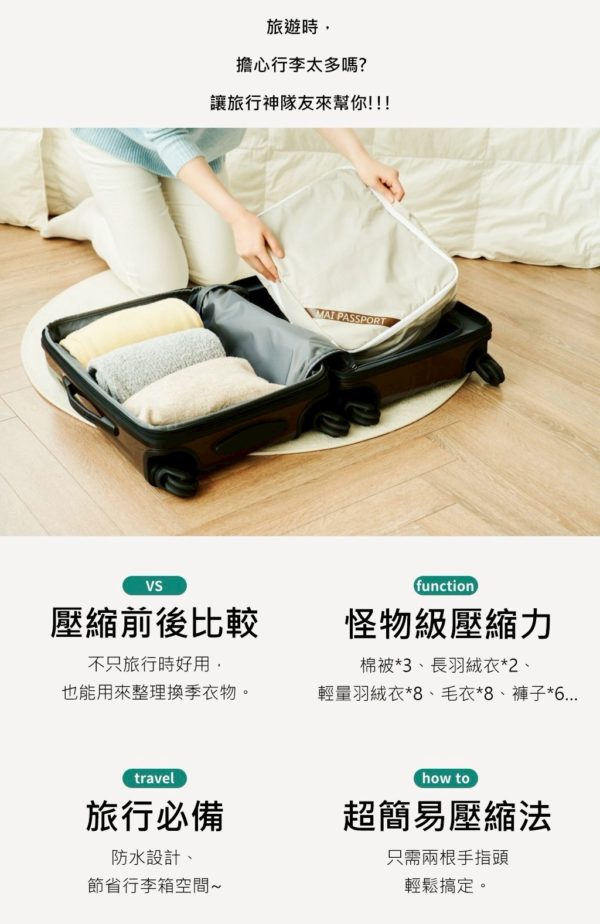 韓國 旅行衣物壓縮收納包+壓縮式行動衣櫥：圖片 2